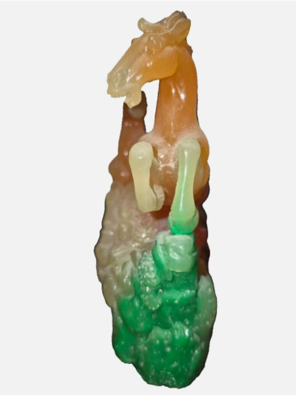 Three Galloping Horses Statue, Authentic China Feng Shui | Green, Orange Resin